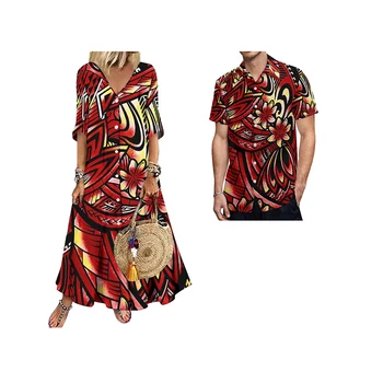 Жена Свободно рокля на копчета, произведено по поръчка полинезийским племето Тонга, рокля с V-образно деколте, риза с къс ръкав, подходяща мъжка риза