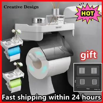 Държач за тоалетна хартия, Пластмасова поставка за съхранение на кухненски кърпи, Шишета с подправки, Ролка хартия за съхранение на телефона на стената на банята