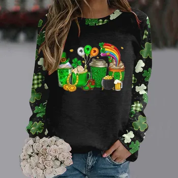 Зелена hoody, дамски тениски на Ден, Свети Валентин, подходящи ризи с кръгло деколте и дълъг ръкав, пуловери, блузи, свободни Модни Елегантни блузи, блузи