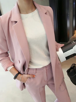Жена пролетта на Елегантния блейзър, брючный костюм, офис дамски бизнес работно облекло, комплект от 2 теми, дамски модни Корейски панталони, костюмная облекло