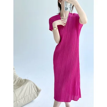 Miyake Foldes, лятно ново тънката рокля с V-образно деколте, Темпераментное Елегантна секси дълга рокля, ежедневното Просто рокля за крайградски пътувания Голям размер