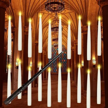 20pcs Беспламенных плаващи свещи с конична форма, набор от led висящи електрически свещи с магическа пръчка за коледна украса и Хелоуин