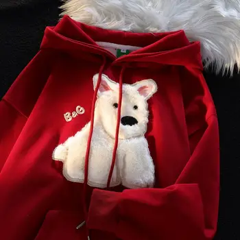 Модерна нова hoody с качулка, на бродирани анимационни кученце, за мъже и жени през есента и зимата, сладка двойка в студентски стил, най-ins