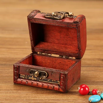 1бр Антикварен мини дървени сандъка със съкровището Кутия за съхранение на бижута Кутия-органайзер Подарък кутия