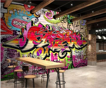 Обичай голям стенопис Европейската и американската художествена култура графити, бар, кафене, на фона на стенни декоративна живопис, 3D тапети