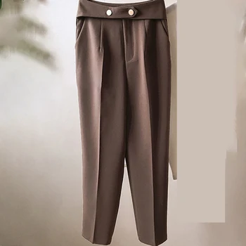 Летни Офис дамски Елегантни Модни ежедневни реколта минималистичные панталони, дамски шик обикновена Дълги прави панталони с копчета джоб