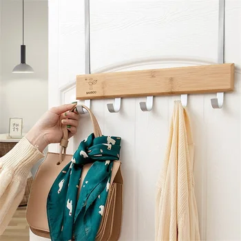 Удар безплатно бамбук закачалка за палто на закачалка за дрехи с 5 алуминиеви куки за вратата чанта органайзер за дрехи кърпа притежателя шал връзка 