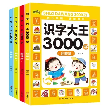 Изискан Крал грамотност в детската градина, 3000 думи, пълен комплект от 4 книги за ограмотяване, подходящ за малки деца За четене на китайски книги