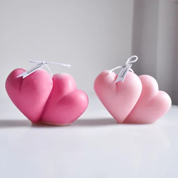 3D Силиконова форма за свещи Double Love, 3D Форма за ароматерапия във формата на сърце, Гипс, Епоксидна смола, под Формата за печене, Подаръци за Свети Валентин, украса за парти