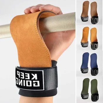 1 чифт ръкавици за фитнес от телешка кожа и микрофибър, ремъци, скоби, Противоскользящий сила ремък, накладки за повдигане, защита от тренировки