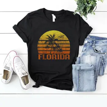 Реколта тениска в ретро стил, Beach Florida Vacation Sunshine State Sunset