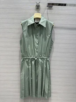 Зелена рокля на deli в ретро стил, темпераментна яка на риза, жилетка, еластична талия, плиссированная пола, момиче-струята, сладък дъх