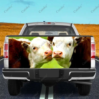 Стикер с изображение на бели хубави крави с участието на опашката на колата, защищающая багажника, Vinyl стикер, стикер за декор на страничните страни на колата за автомобил-пикап