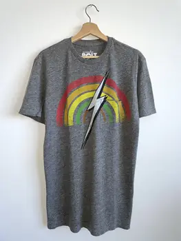 Мъжки покет тениска Светкавица Болт Rainbow Хедър Сива тениска за сърф, скейтборд