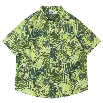 Летни мъжки ризи с флорални принтом копчета 2023, Ежедневни Хавайски плаж блузи, потници в американския ретро стил с къс ръкав, Корейската мода