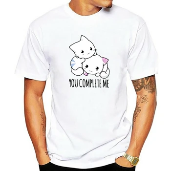You Complete Me Kawaii Котка Женска Тениска, Дишаща Тениска, Мека, Прохладна Лятна Облекло, Моден Случайни Съкратен Топ, Жена