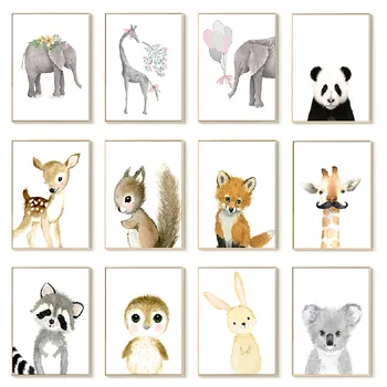 Картина за декорация на детска стая, модерен скандинавски карикатура, животни, Слон, панда, плакати с протеини, стени на детска за малки момичета