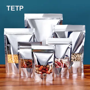 TETP 100шт Сребърни Торбички За Опаковане на Хранителни Продукти С Прозрачен Прозорец Струват Кафе На Зърна, Ядки Чай Организатор за Съхранение на Ziplock Чантата се Затваря Отново