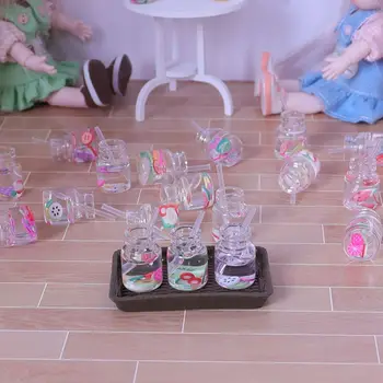 Стъклена куклена къща Плодови слама чаша Мини Кукла BJD от смола Кухненски Слама чаша Цветна 3D Умален модел Чаши за напитки, Кухненски декорации
