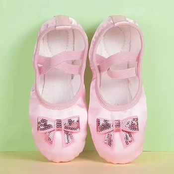 Туфли за момичета USHINE, дантелени балетные обувки за танци, дантелени парусиновые балет апартаменти подметка с бантиком, туфли