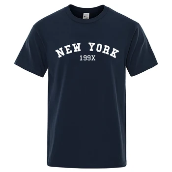 Ню Йорк 199X Индивидуалността, Дрехите С Писмото Принтом, Мъжки Модни Тениска Оверсайз, Ежедневни Блузи С Кръгло Деколте, Лятна Памучен Свободна Тениска