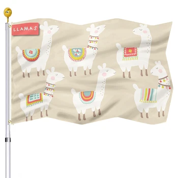Знамена Лама, сладки мультяшные животни, Външно украшение, банер за двора на тревата, вътрешен флаг с двойни шевове, с медни люверсами, женски