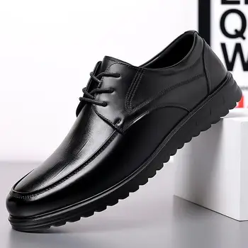 Бизнес кожени Мъжки обувки Есен 2023, Нов младежки студентски костюм в британския стил, с дебели подметки, мъжка мода обувки