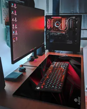 Тъмно червено геймърска подложка за мишка в стил на абстрактното изкуство, игрална подложка за мишка с прошитыми ръбове, гумена основа 35,4x15,7 инча за игра офис компютър
