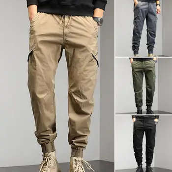 Мъжки зреещи, дишащи мъжки панталони-карго със средна талия, с еластична завязкой на щиколотках, свободно намаляване, с много джобове, обикновен