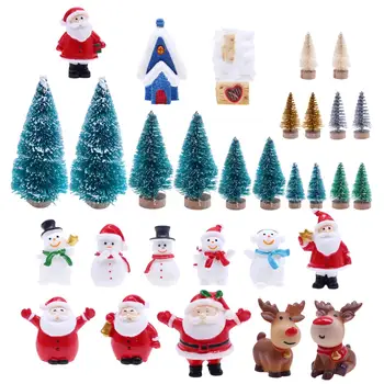 Комплект коледни аксесоари Мини Коледна елха Комплект снежни човеци за 1/12 куклена къща Празничен Коледен декор, Определени за детски подаръци