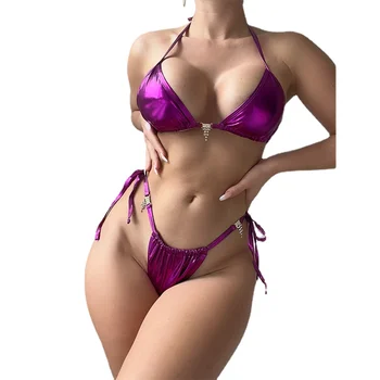 Повдигащ Обикновен женски комплект бикини-стрингов с ниска талия, плажни дрехи, Бикини от две части, секси бански