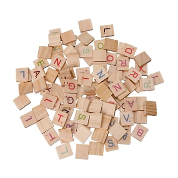 100X Дървени Плочки Цветни Букви, Цифри Diy Дървена Играчка
