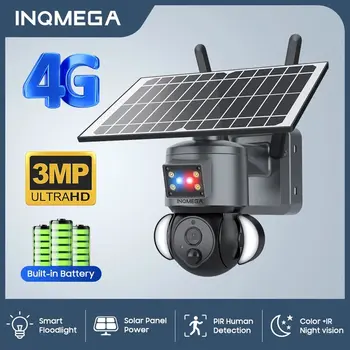 INQMEGA 3-мегапикселова камера, 4G камера на слънчевата енергия за защита на сигурността Камера за видеонаблюдение ВИДЕОНАБЛЮДЕНИЕ PTZ Интелигентна домашна IP камера за сигурност, с аларма