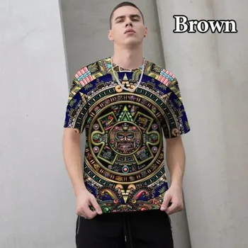 Самоличността на Ацтекский календар 3d тениска Градинска мода с къс ръкав в стил хип-хоп Harajuku Готина тениска