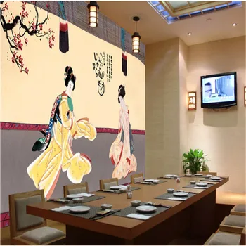 Класически японски женски ръчно рисувани фигурки, 3D фотообои, Японски ресторант, Суши-магазин, тапети за индустриален декор