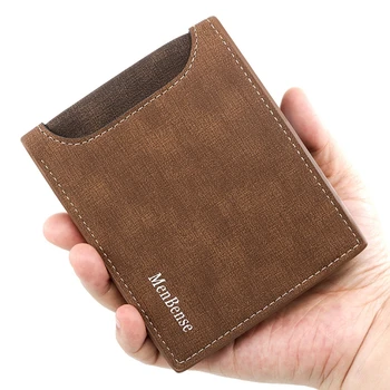 Мъжки кратък портфейл от изкуствена кожа с двойно разгъване, модерен притежател на кредитна карта, портмоне за монети, бизнес портфейл за мъже