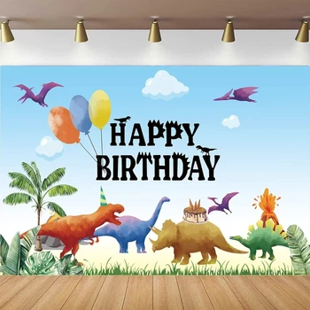 Фон за снимки за момчета и момичета, детски банер на тема динозаври, за украса на парти по случай рождения Ден, на фона на плакат