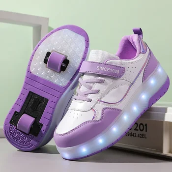 Обувки за ролери, подарък за момчета и момичета, детски маратонки на 2 колела, Модерни Спортни Ежедневни Детски Дамски Маркови обувки с осветление и led подсветка