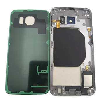 Средната рамка Bezel за Samsung Galaxy S6 G920 Пълно тяло Корпус на шаси с бутон + със Стъклен капак на отделението за батерията заменена
