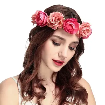 Сватбена лента за коса, Гирлянда от цветя, рози, аксесоари за косата на булката, тъканни дамски шапки, цветя превръзка на главата, цвете корона, диадема