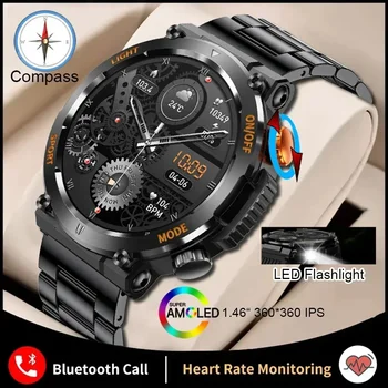 Нови военни улични смарт часовници Мъжки 1,46-инчов Компас, монитор на сърдечната честота, тракер сън, 100 + Спортен режим, Bluetooth Talk Smartwatch
