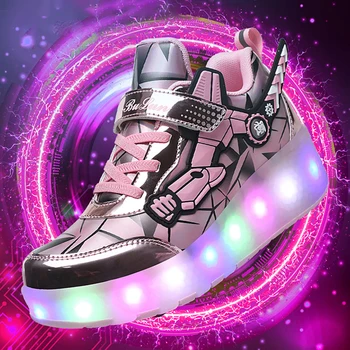 Висококачествени обувки за каране на кънки за деца, модерен светещи маратонки с led подсветка, детски обувки на две колела, за момчета и момичета с USB зареждане