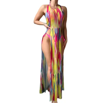 Секси комплект от бикини с принтом Фолвер, 3 предмет, плажно облекло, бразилски бикини, бански, с пола, с бански костюми