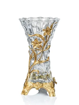 Кристалното стъкло, инкрустированное медни украшения във формата на вази, вази за цветя в хола, луксозно обзавеждане за веранди