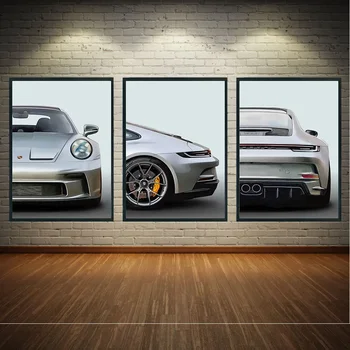 Класически поп-арт от три части на стената 911 GT3 SuperCar HD на плакат Печат на платно Украса на дома спални хол