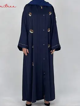 Копринена рокля Rmandan Eid Robe, модни мюсюлмански рокли с бродерии, женски ислямски рокли пълна дължина, мюсюлманска абая с мек мъниста, wy1416
