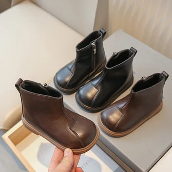 Нови детски ботильоны, зимни обувки за шиене, детски обувки, модни кожени обувки за момичета и момчета