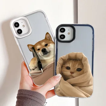 Сладък Cartoony Калъф За телефон Cat Dog За iPhone 14 Pro Max Case iPhone 11 13 12 15 Pro Max 7 8 14 Plus XR XS Max SE 2020 3 в 1 Джоба