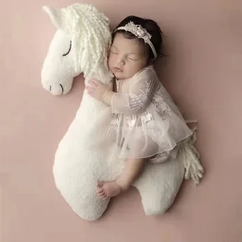 Снимка на новороденото, моделиране с помощта на бял кон, възглавница за представляващи, възглавница, Еднорог, Подпори, играчка за детски фотосесии, студио