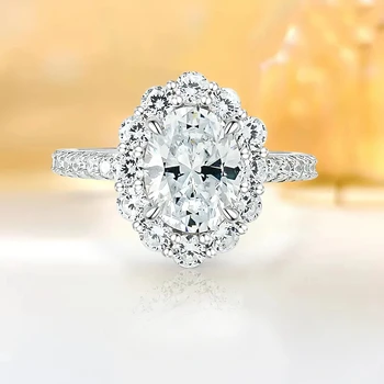 Пръстен женски Лесно, луксозно и универсално, овално, сребро 925 проба, сватбени декорации с высокоуглеродистым диамантен пръстен за жени